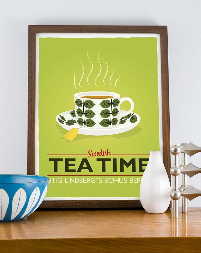 Stig Lindberg  Bersa - Swedish Tea Time  A3 poster LIME
