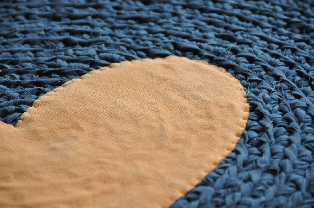 Rug by EKRA Round Orange Heart Charcoal Gray Crochet Upcycled Area