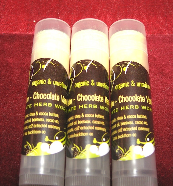 Chocolate Vanilla Chap-Stick, Real Cacao Essential Oil, Organic Cocoa Butter, Local Beeswax, Paraben & Petroleum Free, Sale