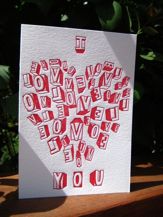 Letterpress Valentine Card - Love Letters - 60% OFF