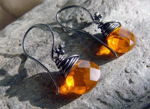 Harvest Orange Earrings with Antiqued Sterling by tracedesigns Harvest Orange Earrings with Antiqued Sterling by tracedesigns