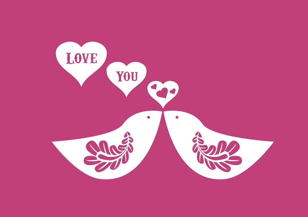 Vinyl Wall Decal Sticker Art - Love You Birds - Valentines Decoration