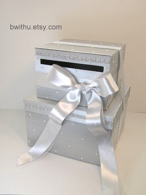 Silver 2 tier Wedding Card Box Gift Card Box Money Box HolderCustomize your