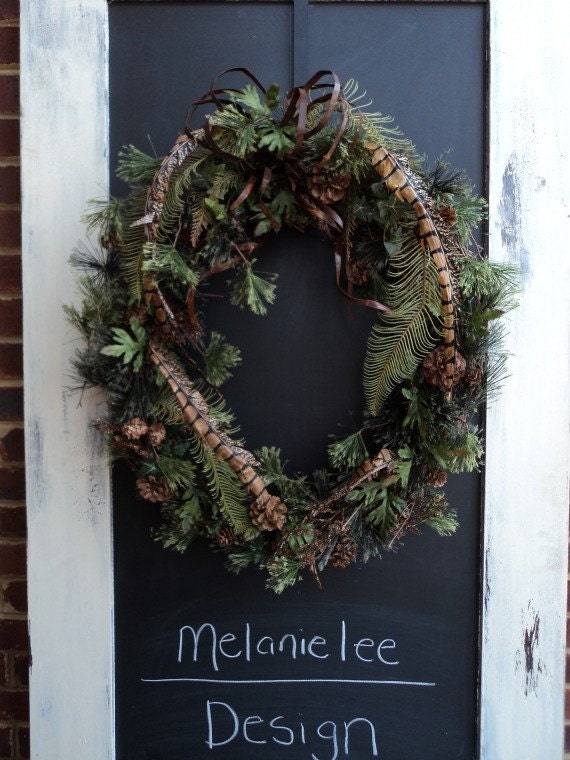 Casual Pinecones, Oak Leaves, Fern, and Silk Feathers Wreath