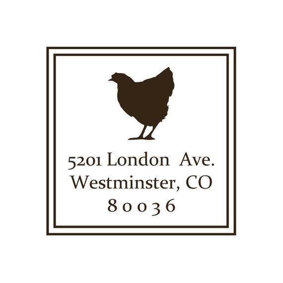 Chicken Address Stamp, Custom Made Rubber Stamps- 5201