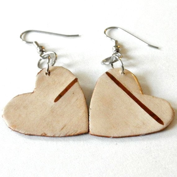 Birch Bark Earrings...sweet little hearts