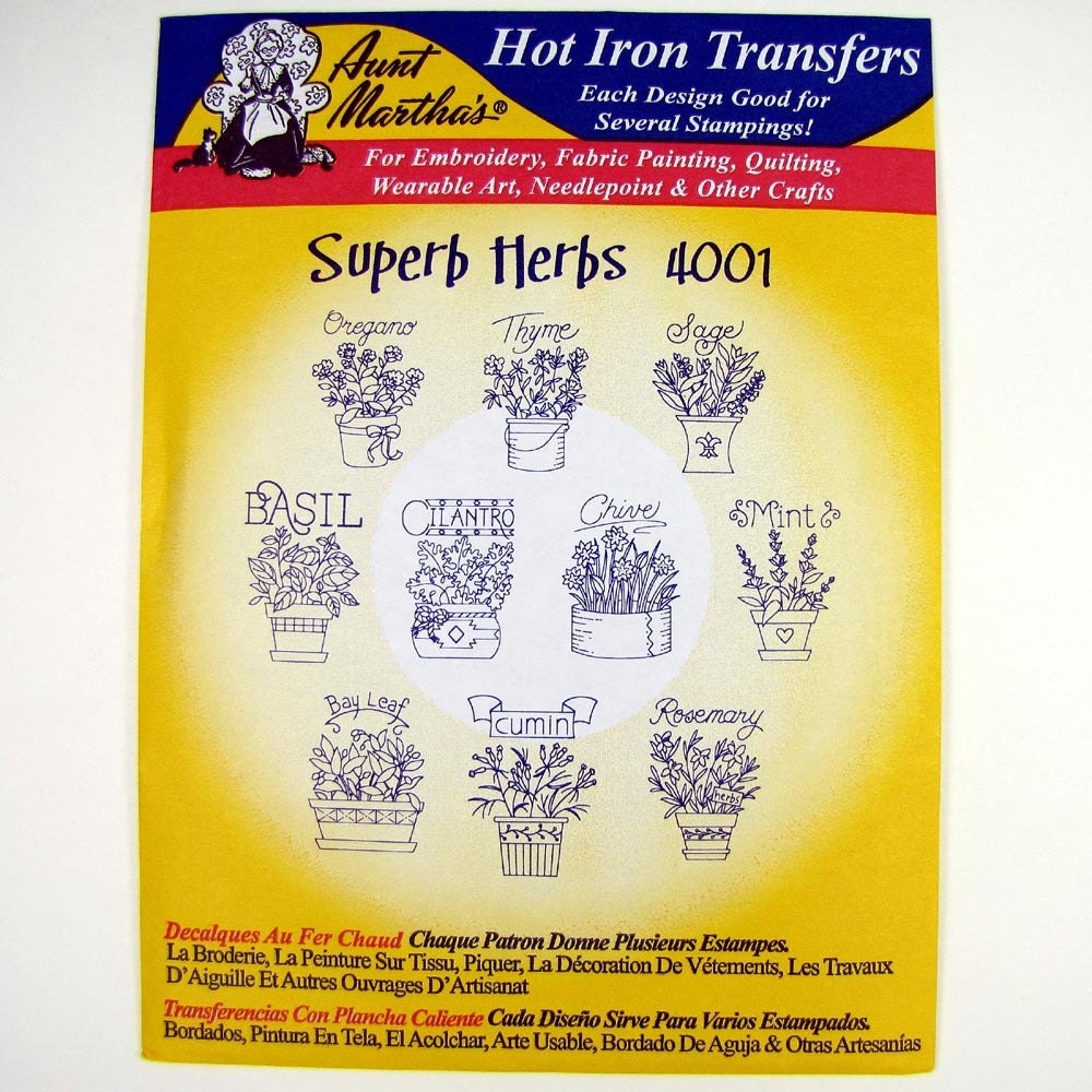Aunt Martha's Hot Iron Transfers Superb Herbs 4001