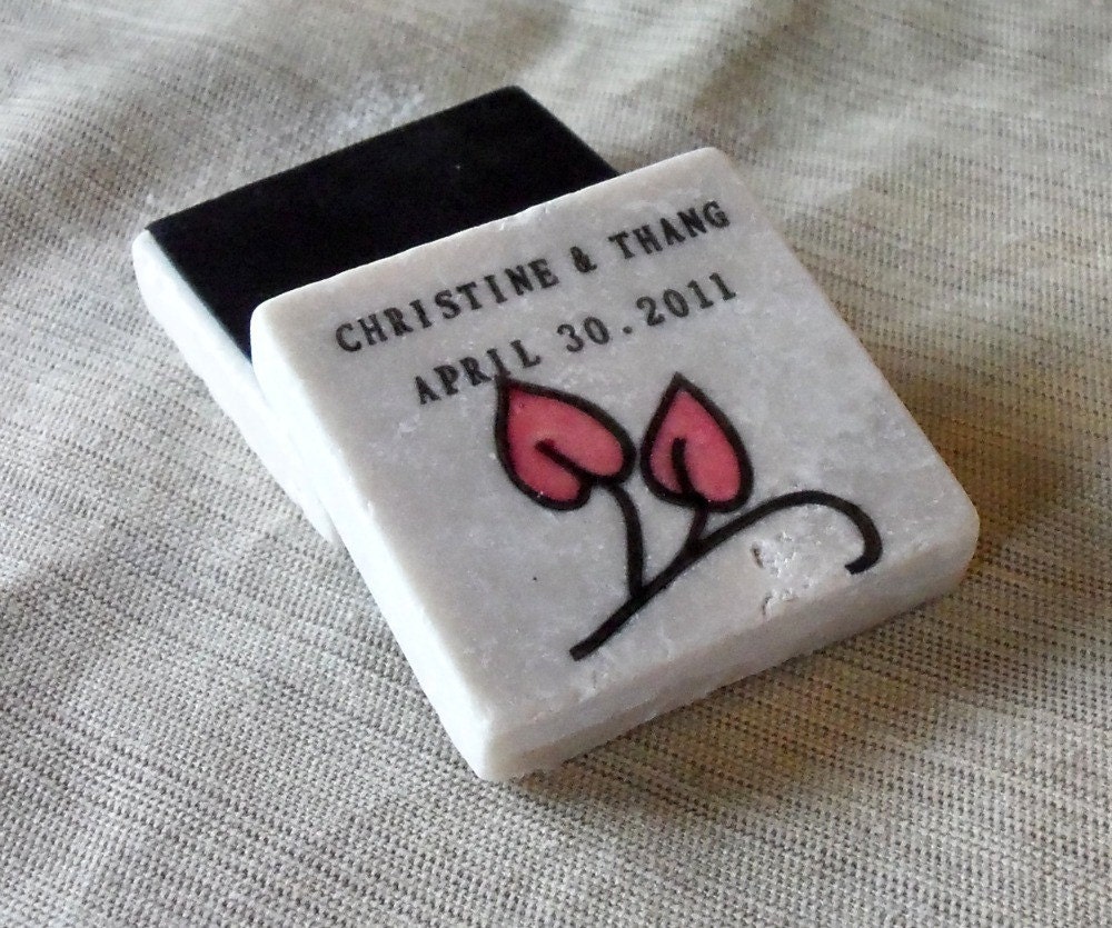 Pink and Black Flower Wedding Favors, Save the Date Magnets, Set of 25