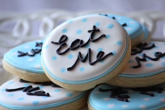 A dozen Eat Me Cookies for your Alice in Wonderland Themed Party
