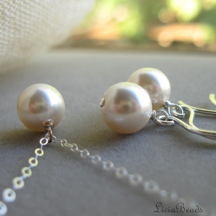 Bride in Pearls - necklace and earring set in Creamrose, custom colors available