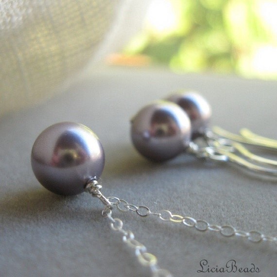 Bride in Pearls - necklace and earring set in Mauve, custom colors available