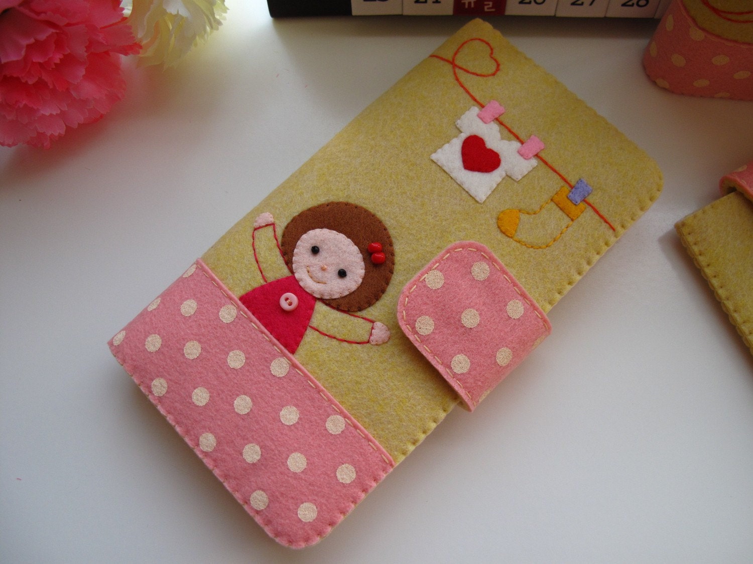 Laundry Day Handmade Checkbook Cover - Yellow (Custom Size Available)