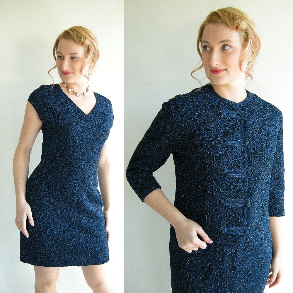 Metallic Blue Vintage 60s Mini Sheath Dress Cropped by empressjade from etsy.com