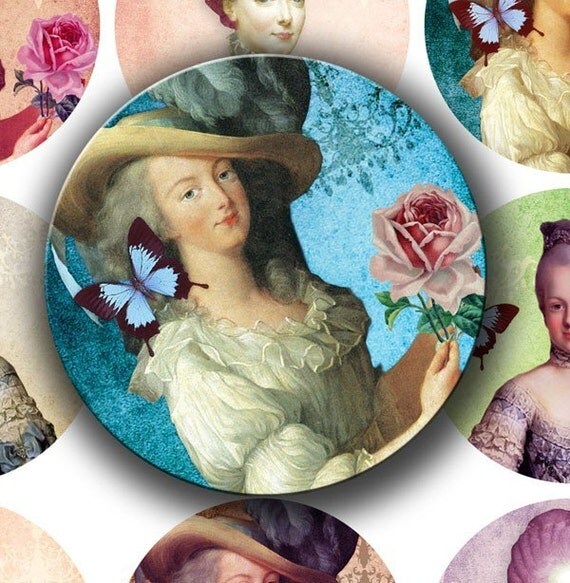 Marie Antoinette 2.25 inch Circles for Pocket Mirrors - DigitalPerfection digital collage sheet 605