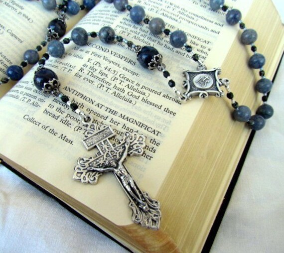 Catholic Rosary with Blue Aventurine Gemstones