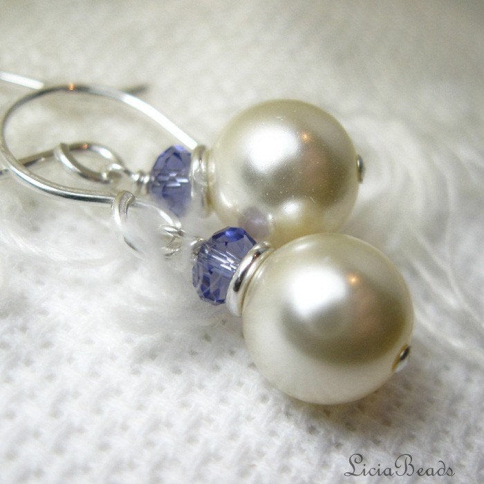 Tanzanite on Cream Swarovski earrings