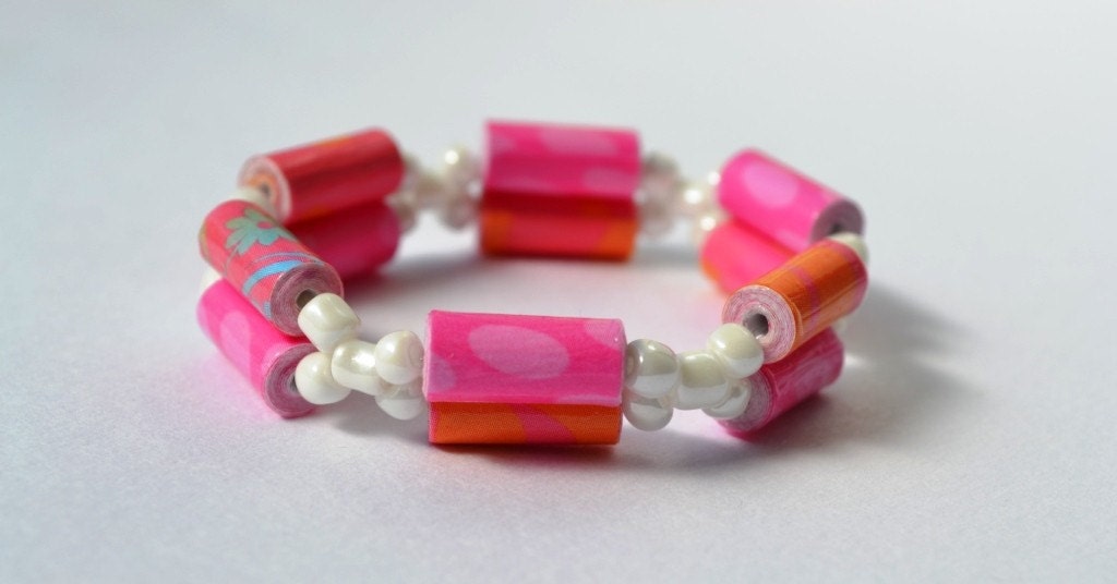 Little Girl's Double Strand Bracelet, Pink and Orange