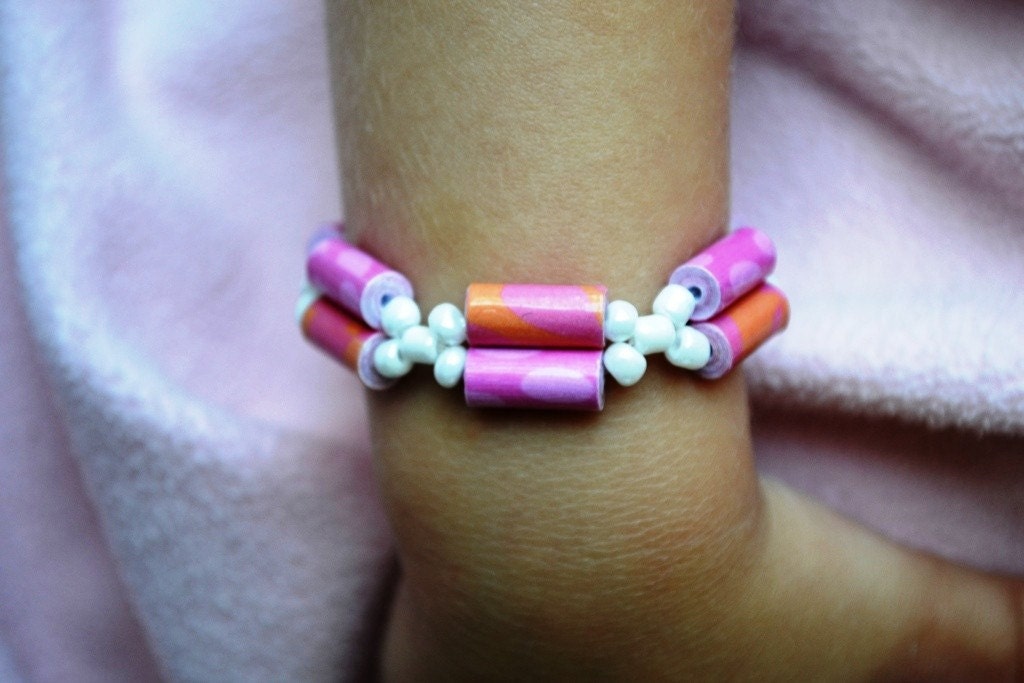 Little Girl's Double Strand Bracelet, Pink and Orange