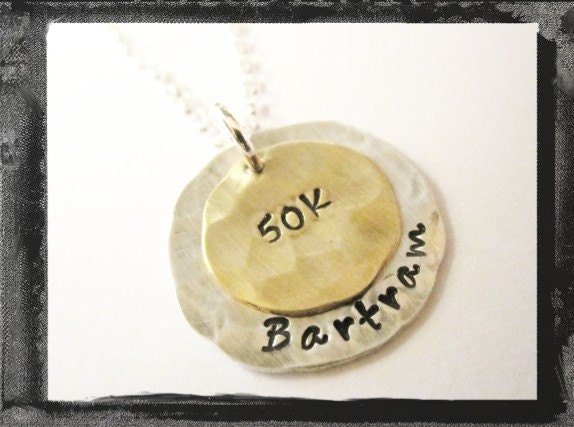 Hammered Hand Stamped Necklace - Personalized Necklace-Sterling Silver and Brass Mixed Metal Stacked Necklace