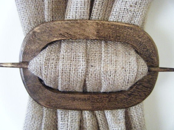 Wooden Drapery Holdback- Burlap Country