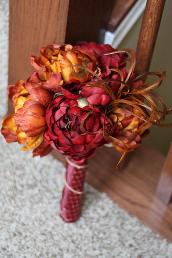 Fancy Fall Bridal Bouquet Boutonniere and Hair Accessory Set