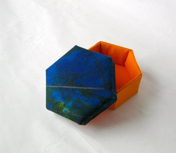 Box fabric blue orange hexagonal modern