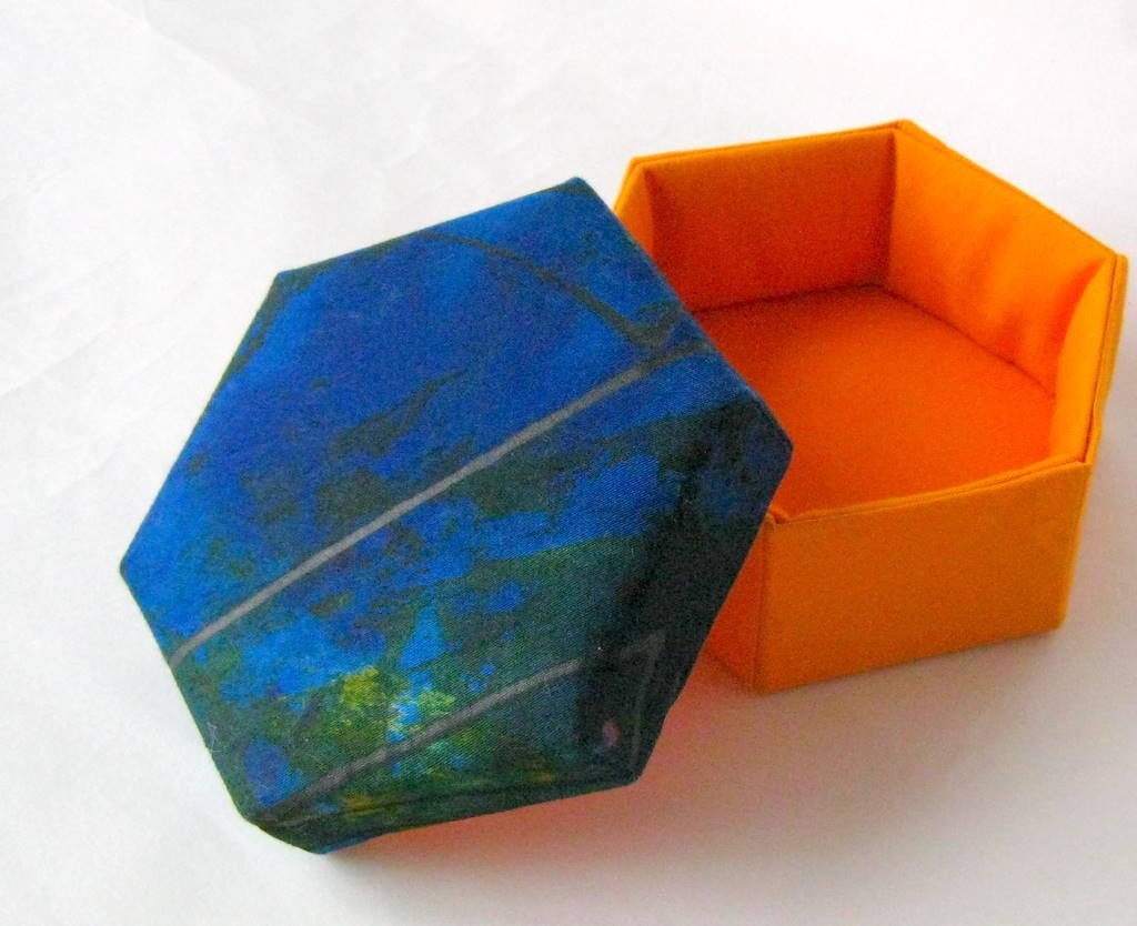 Box fabric blue orange hexagonal modern
