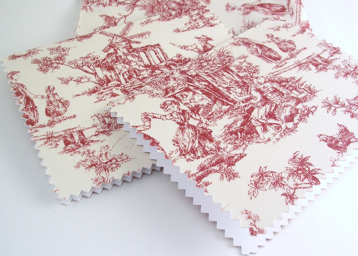 Fabric Red Toile Notecards set of 8 Blank