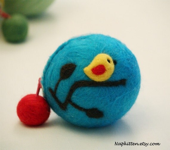 Wool coin purse -- cute yellow bird