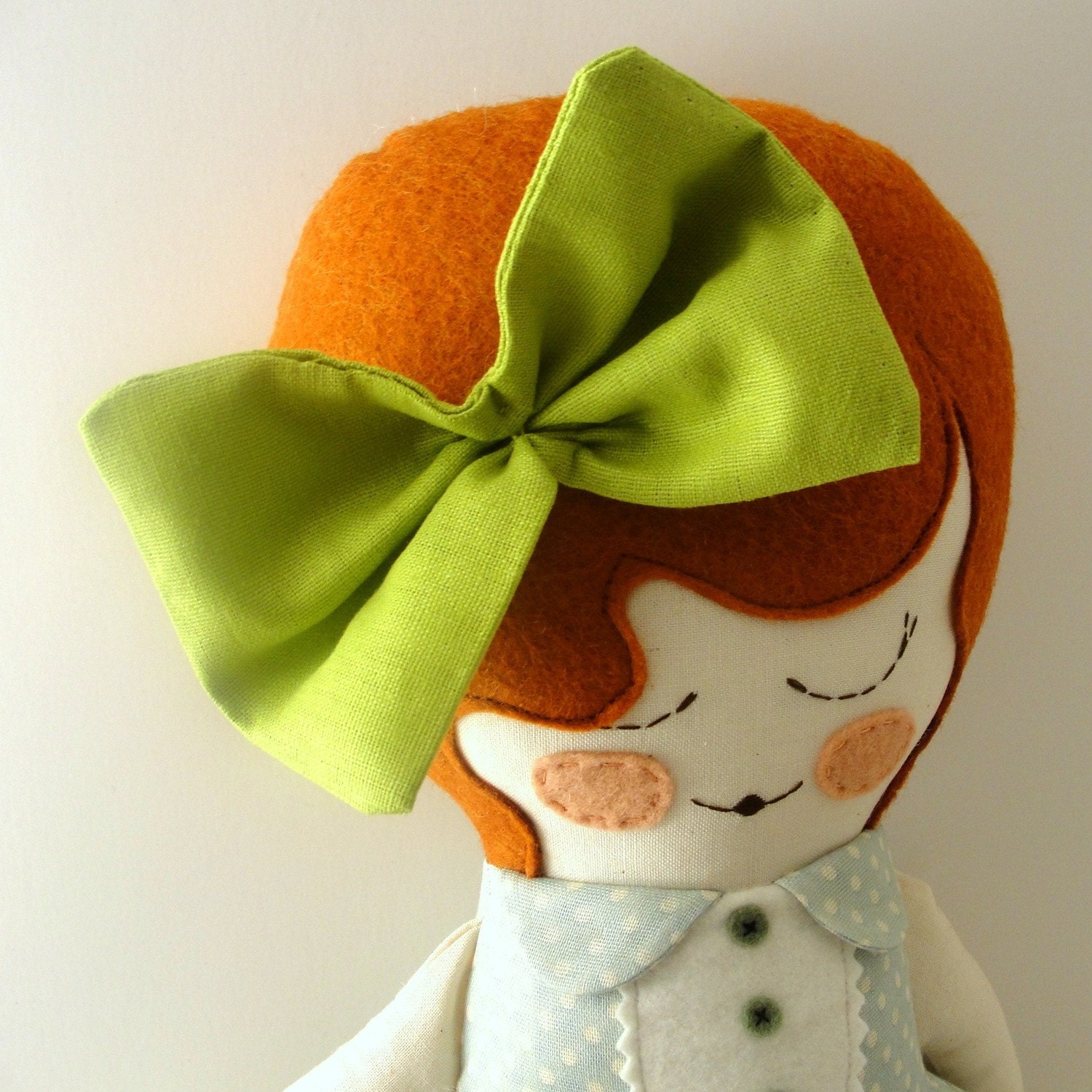Daisy - handmade cloth doll with linen bow