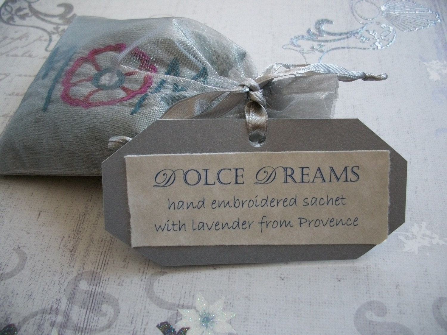 Dolce Dreams Hand Embroidered Dupioni Silk Lavender Sachets