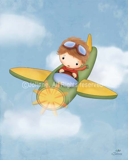 Boys airplane art print nursery decor, kids wall art, pilot, baby room decor