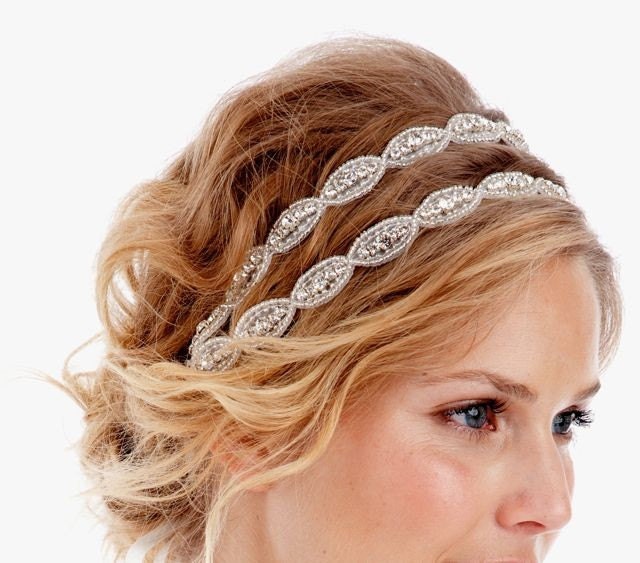 075 Poppy Double Crystal Headband Rhinestone Wedding Bridal 