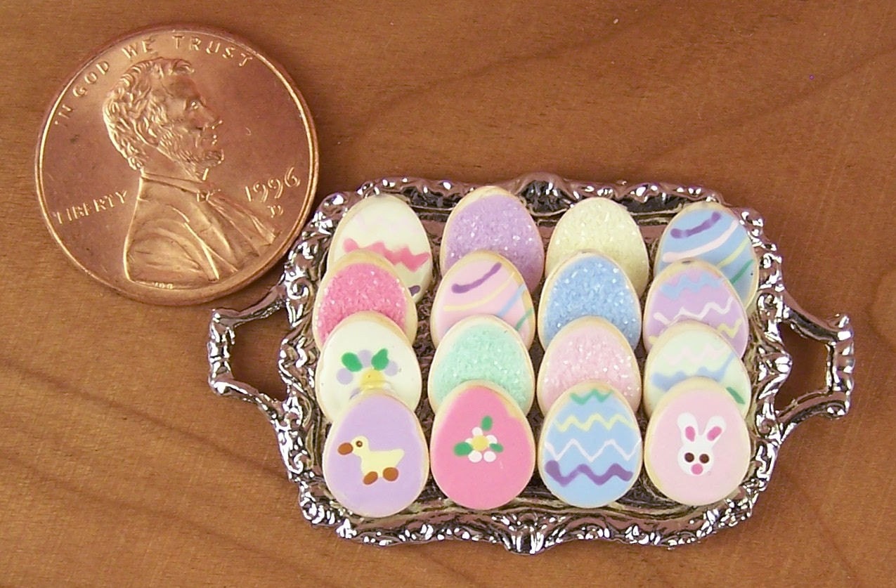 Dollhouse Miniature 16 Easter Cookies on Metal Tray
