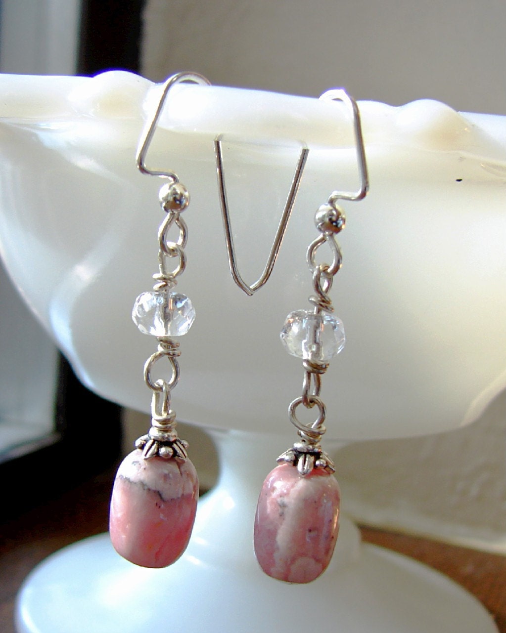 Pink dangle earrings, rhodocrosite wedding