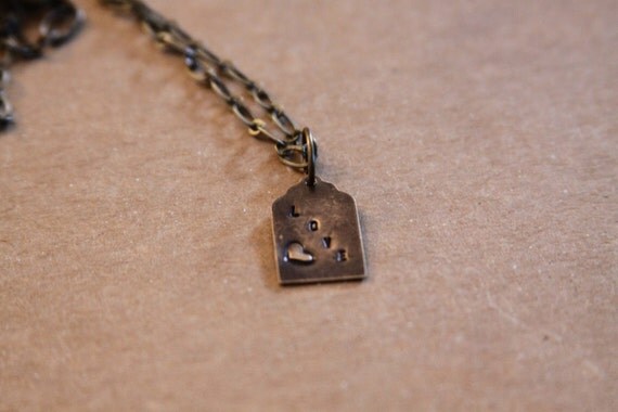 Love Antique Brass Handstamped Necklace