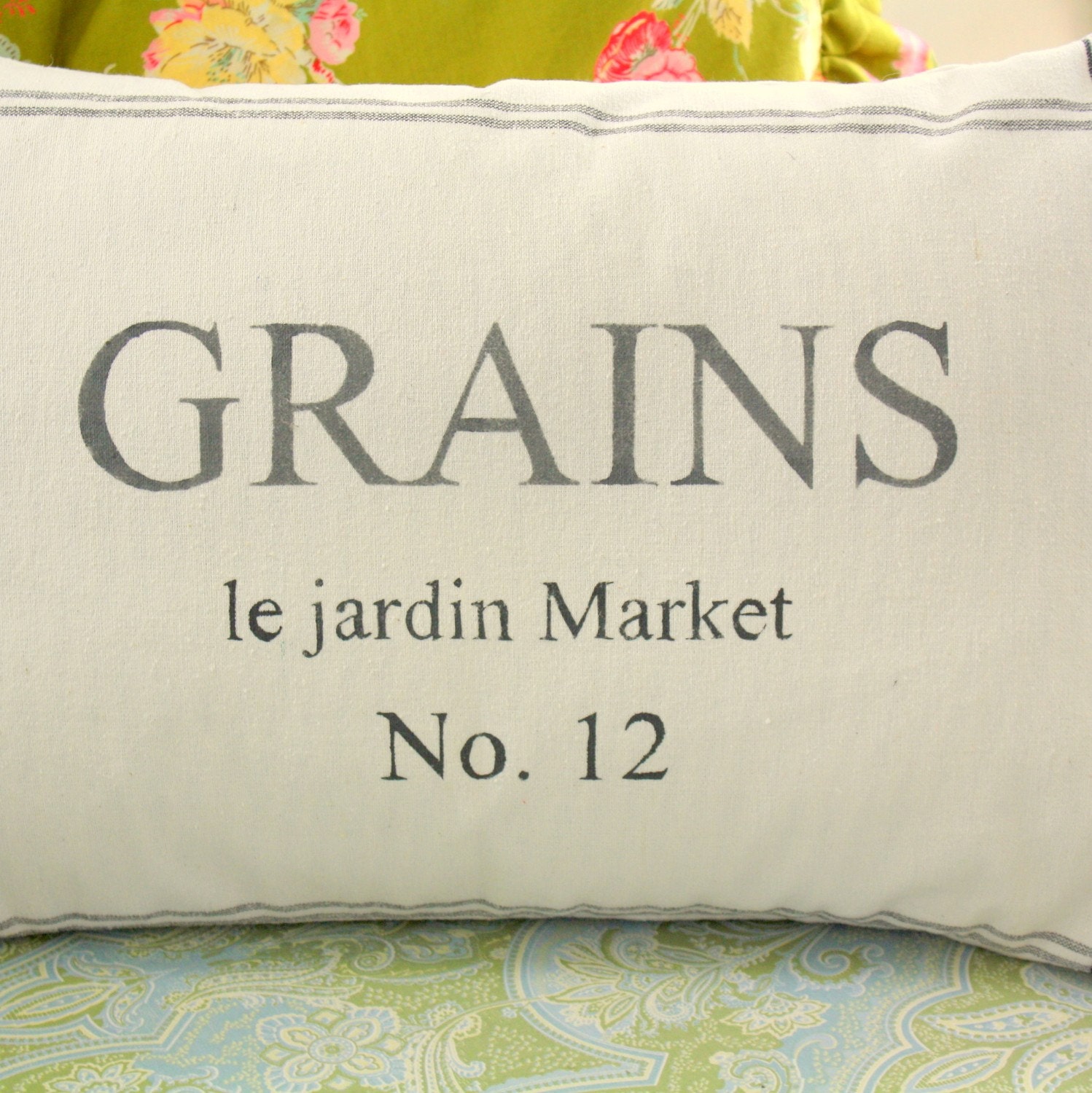 Stenciled French Feed Sack pillow