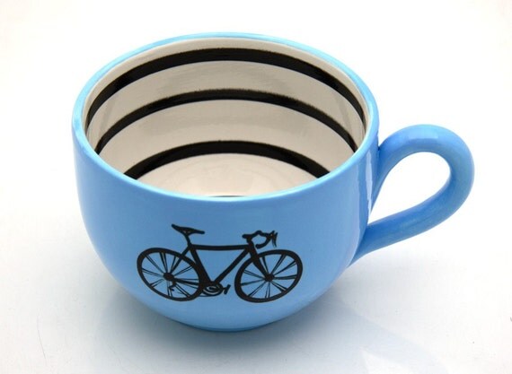Bicycle Mug large for Soup or Coffee and Bike Lovers Blue
