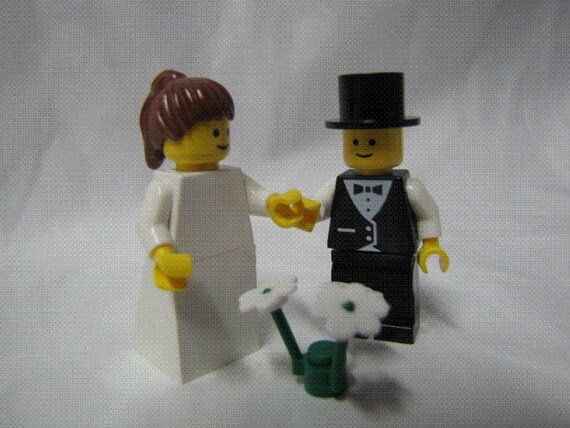 Lego BRIDE GROOM Wedding Minifig Cake Topper Brown Hair Ponytail