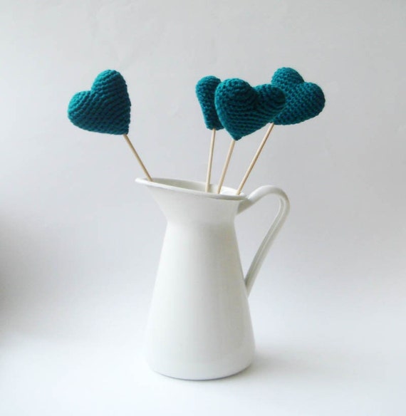 Teal crocheted hearts(set of 4)