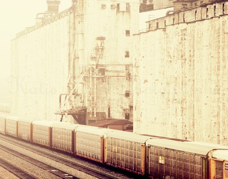 Trains and Industry - 11x14 Fine Art Photography Print - vintage retro style industrial home decor photo of trains on the track