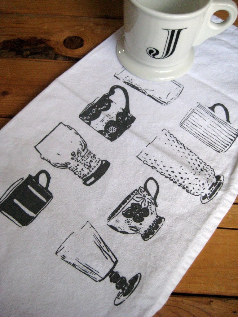 Screen Printed Organic Cotton Vintage Cups Cloth Napkins