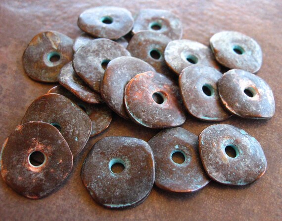5 Greek Casting GREEN PATINA CORNFLAKE Beads