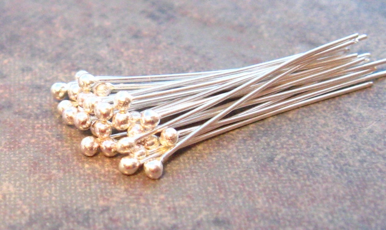 20 Bali Sterling Silver 20mm 27 gauge Headpins with Ball LOW SHIPPING