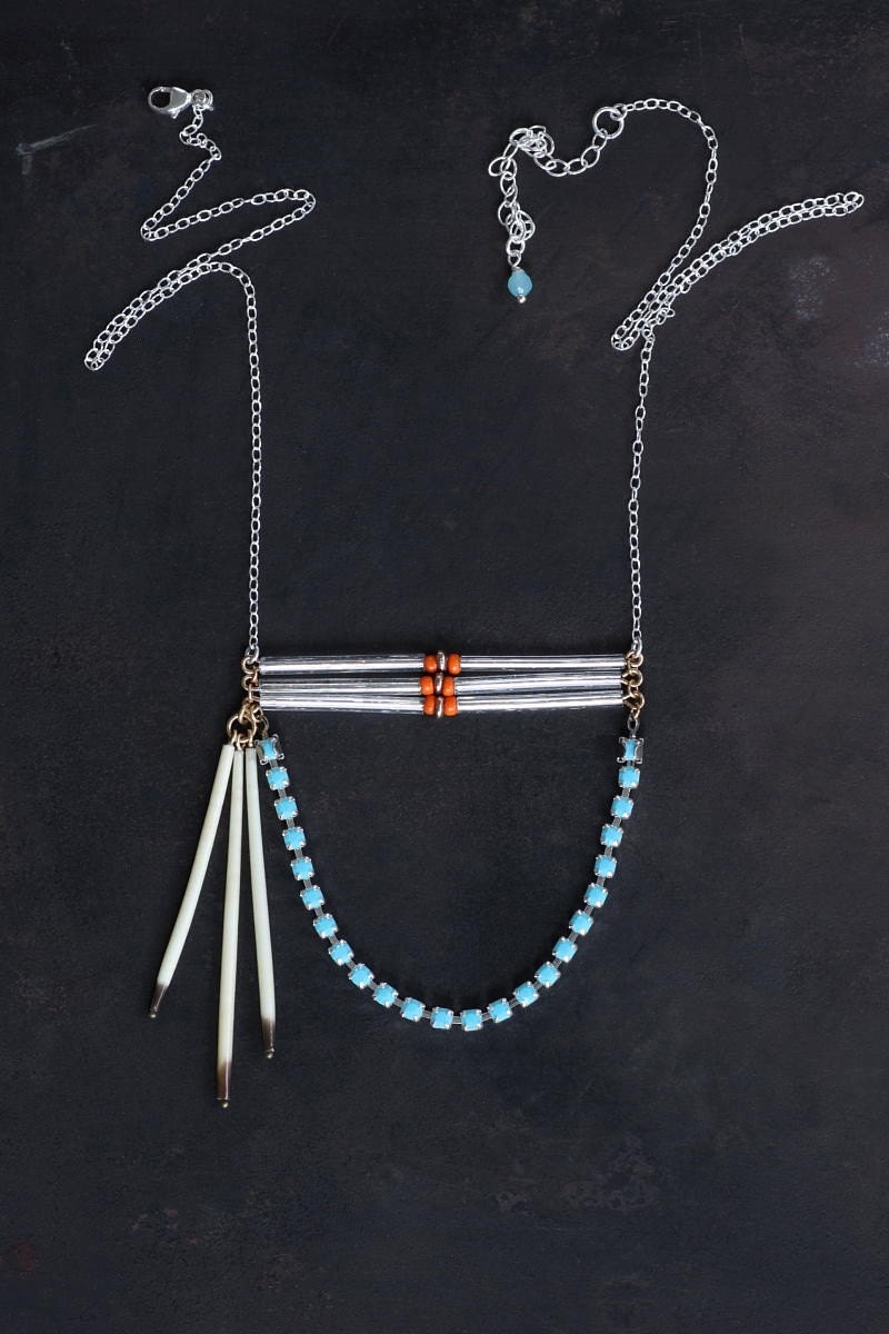 Cheyenne I - Porcupine Quill and Turquoise Rhinestone Urban Pioneer Necklace by Prairieoats