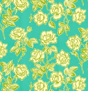 Heather Bailey fabric - Pop Garden - Wallpaper Roses in Turquoise - 1/2 yard