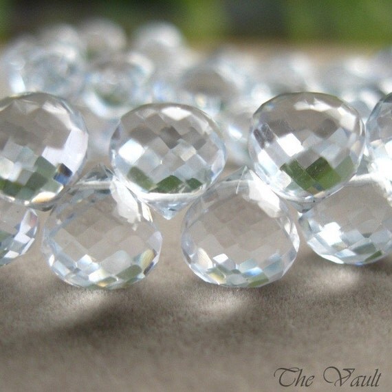 soft blue Quartz onion faceted briolettes, 7-8mm, 10 gemstone beads, last set