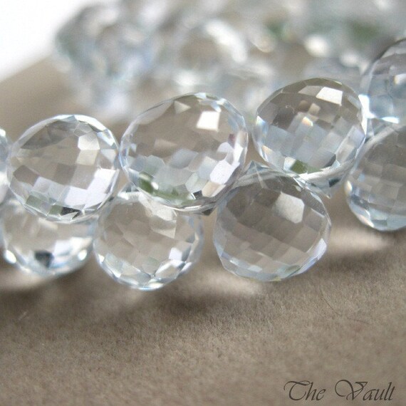 soft blue Quartz onion faceted briolettes, 7-8mm, 10 gemstone beads, last set