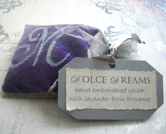 Lavender Sachet with Custom Hand Embroidery by Dolce Dreams