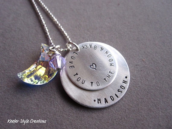 Hand Stamped I love you to the moon and back double disk necklace